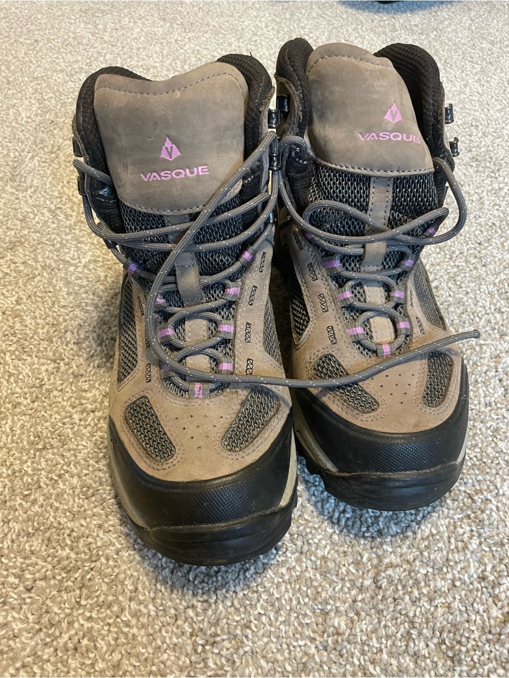 Vasque Women's Grey Taupe Hiking Boots with Purple Logo Accents Size 9